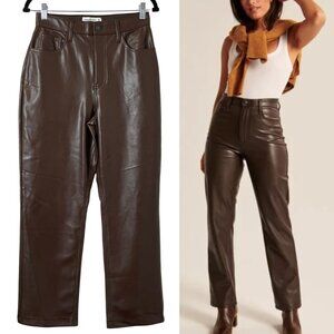 Abercrombie & Fitch Curve Love 28 6 Brown Vegan Leather Pants 90s Straight